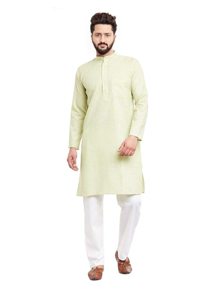 Men's Cotton  Juniper Green  Kurta and Off White Pyjama Set