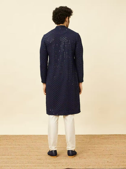 Rayon Navy Blue Kurta Pajama