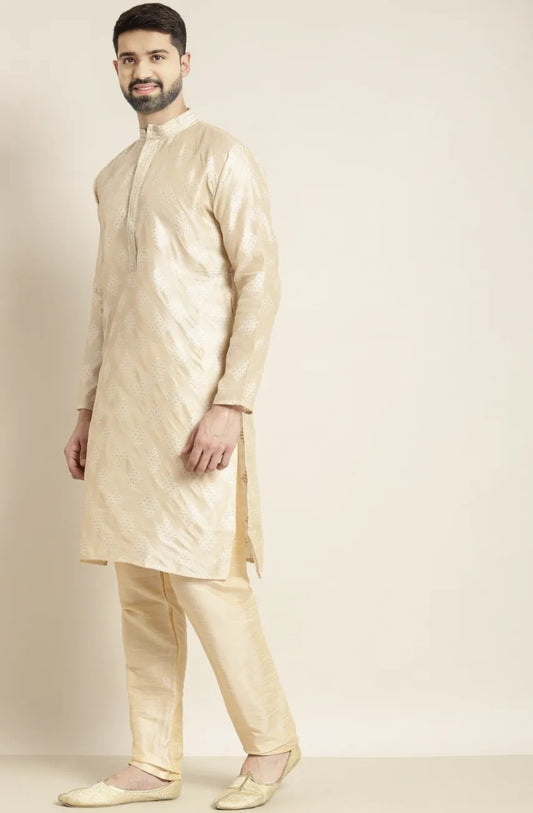 Men’s Yellow Diamond Jacquard Kurta and Pyjama