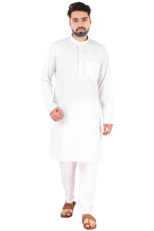 Men's Cotton  White  Kurta and Pyjama Set