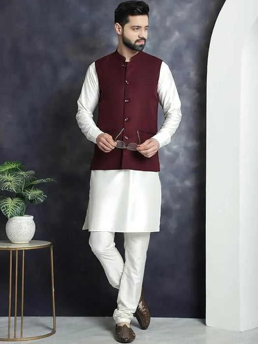 Men’s Maroon Indian Traditional Nehru Jacket Waistcoat