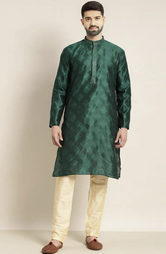 Men’s Green Diamond Jacquard Kurta and Pyjama