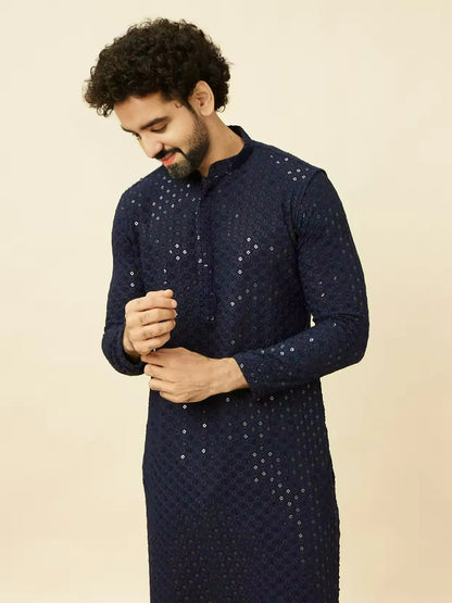 Rayon Navy Blue Kurta Pajama