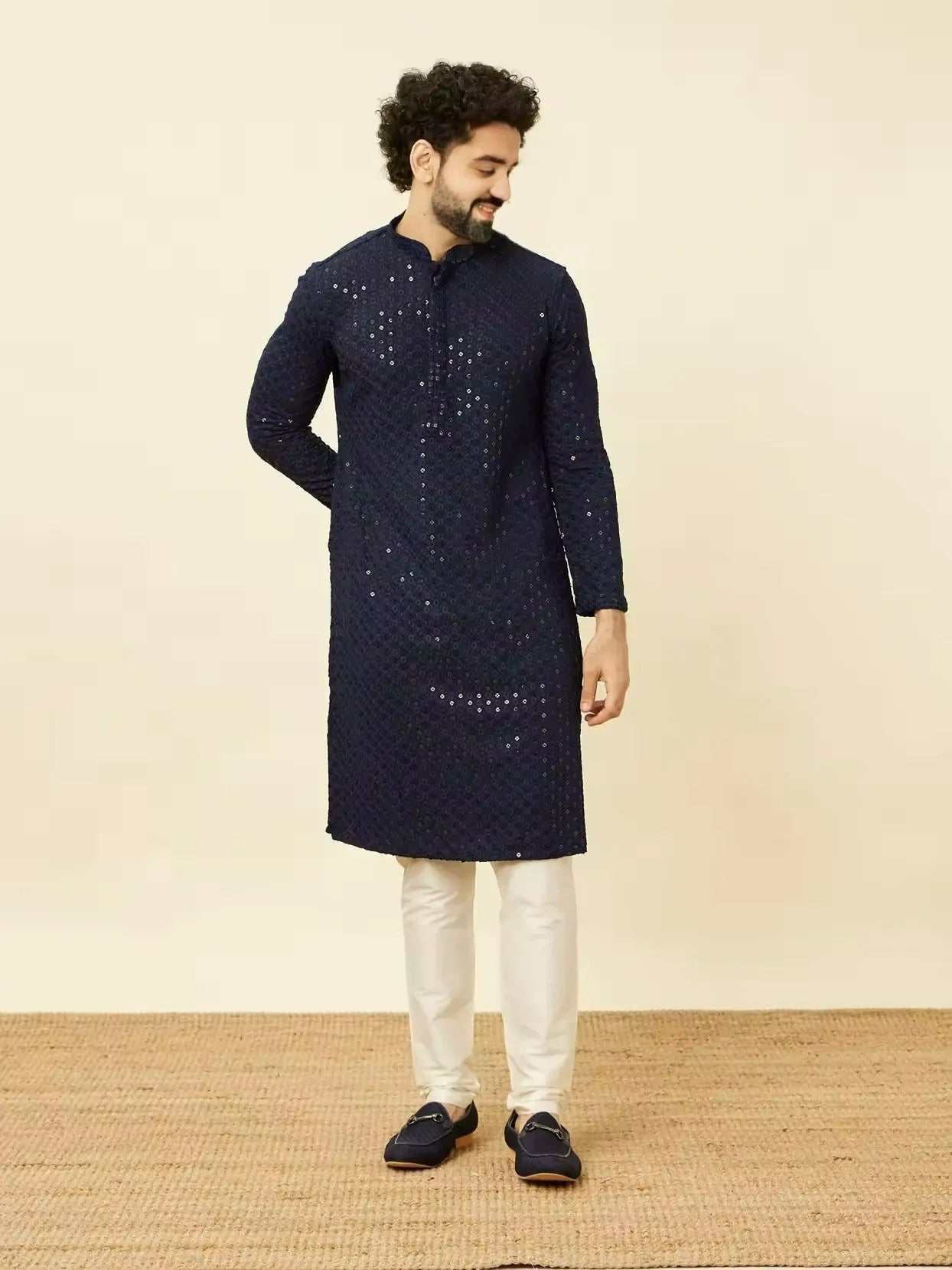 Rayon Navy Blue Kurta Pajama