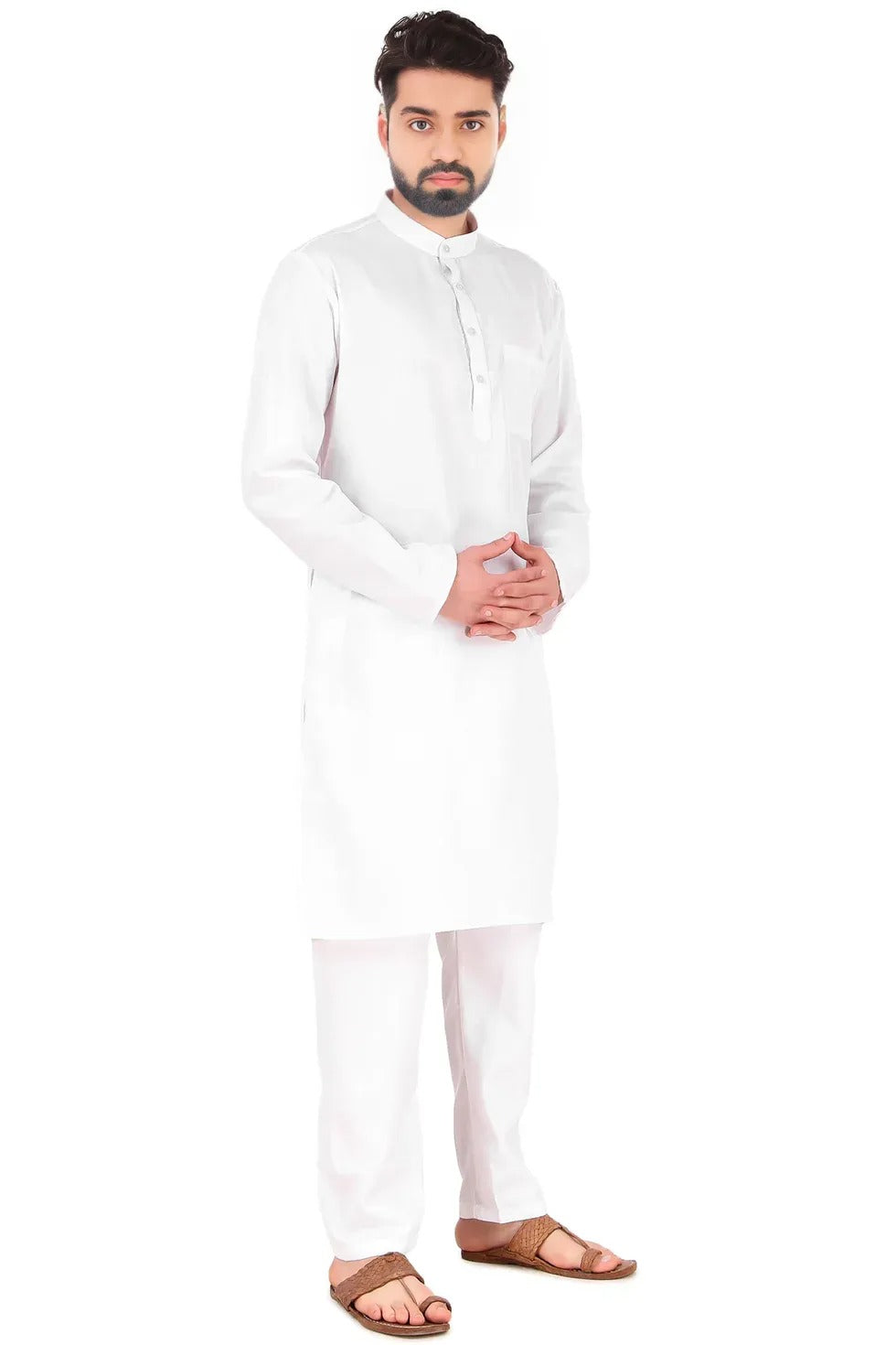 Men's Cotton  White  Kurta and Pyjama Set