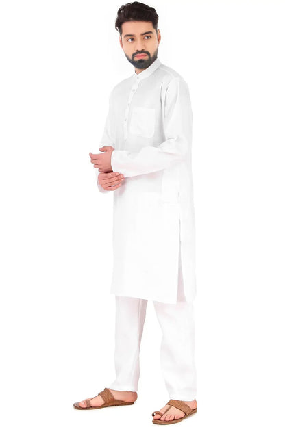 Men's Cotton  White  Kurta and Pyjama Set